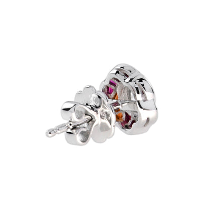 Diamond Red Pink Ruby Orange Sapphire Floral White Gold Earrings & Pendant Set