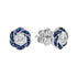 3.5mm Diamond & Blue Sapphire Rose Petal Floral Stud 18K White Gold Earrings