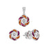 Diamond Red Pink Ruby Orange Sapphire Floral White Gold Earrings & Pendant Set