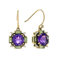 5.05 Ctw Vintage Style Amethyst, Peridot & Pearl 9K Yellow Gold Earrings