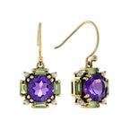 5.05 Ctw Vintage Style Amethyst, Peridot & Pearl 9K Yellow Gold Earrings