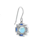 Blue Topaz & Blue Sapphire Diamond Vintage Style Dangle 14K White Gold Earrings