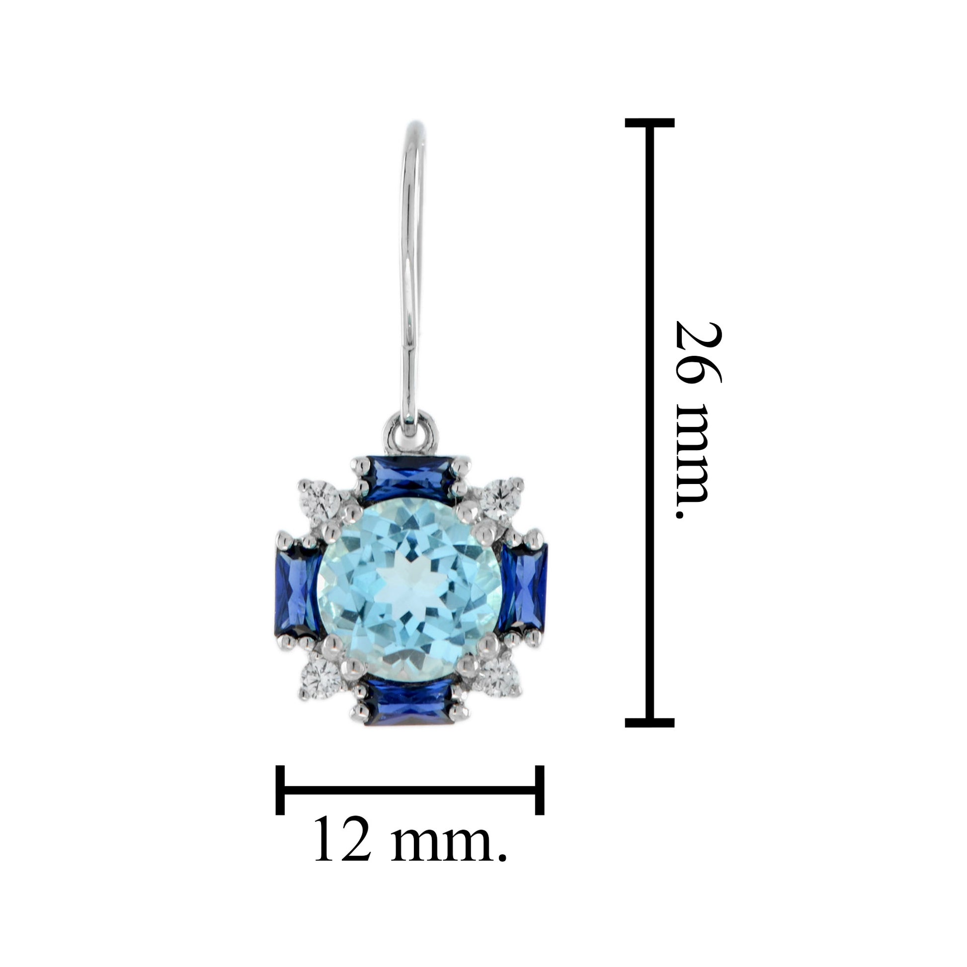 Blue Topaz & Blue Sapphire Diamond Vintage Style Dangle 14K White Gold Earrings