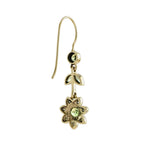 Green Peridot & Pearl Vintage Style Floral Drop 9K Yellow Gold Earrings