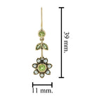 Green Peridot & Pearl Vintage Style Floral Drop 9K Yellow Gold Earrings