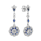 Гауһар және көк сапфир, Art Deco стиліндегі Inspire гүлді, ақ алтыннан жасалған сырғалар