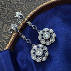 Гауһар және көк сапфир, Art Deco стиліндегі Inspire гүлді, ақ алтыннан жасалған сырғалар