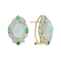 White Oval Shape Opal & Emerald and Diamond Vintage Inspired 14K Gold Earrings