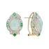 White Oval Shape Opal & Emerald and Diamond Vintage Inspired 14K Gold Earrings