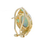 White Oval Shape Opal & Emerald and Diamond Vintage Inspired 14K Gold Earrings
