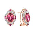 Oval Shape Pink Tourmaline & Ruby Diamond Vintage Inspired Rose Gold Earrings