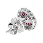 Round Diamond & Ruby Art Deco Style Floral Halo Set Stud Earrings