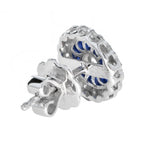 3mm Round Diamond & Blue Sapphire Vintage Style Halo Stud White Gold Earrings