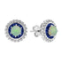 Opal & Blue Sapphire Diamond Halo Set Vintage Style Stud White Gold Earrings