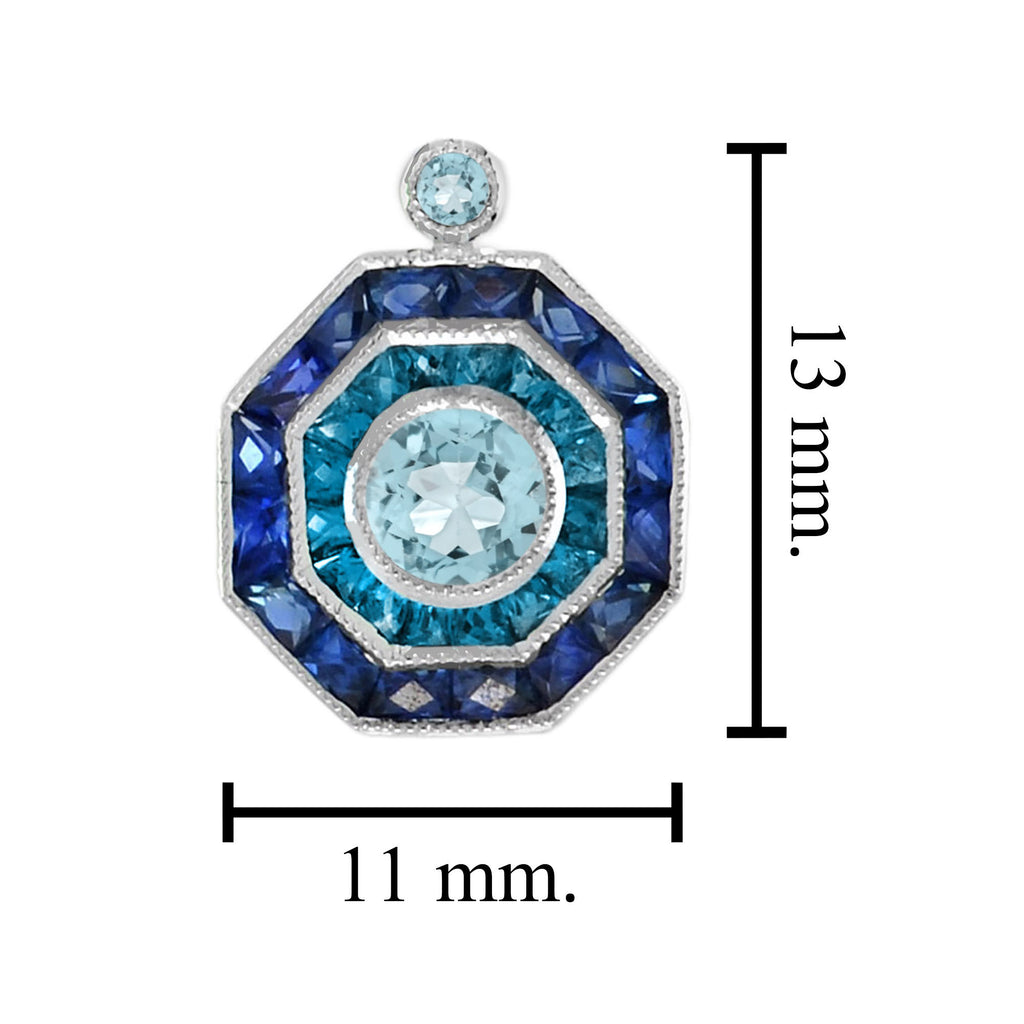 Aquamarine London Blue Topaz & Sapphire Art Deco Style White Gold Stud Earrings