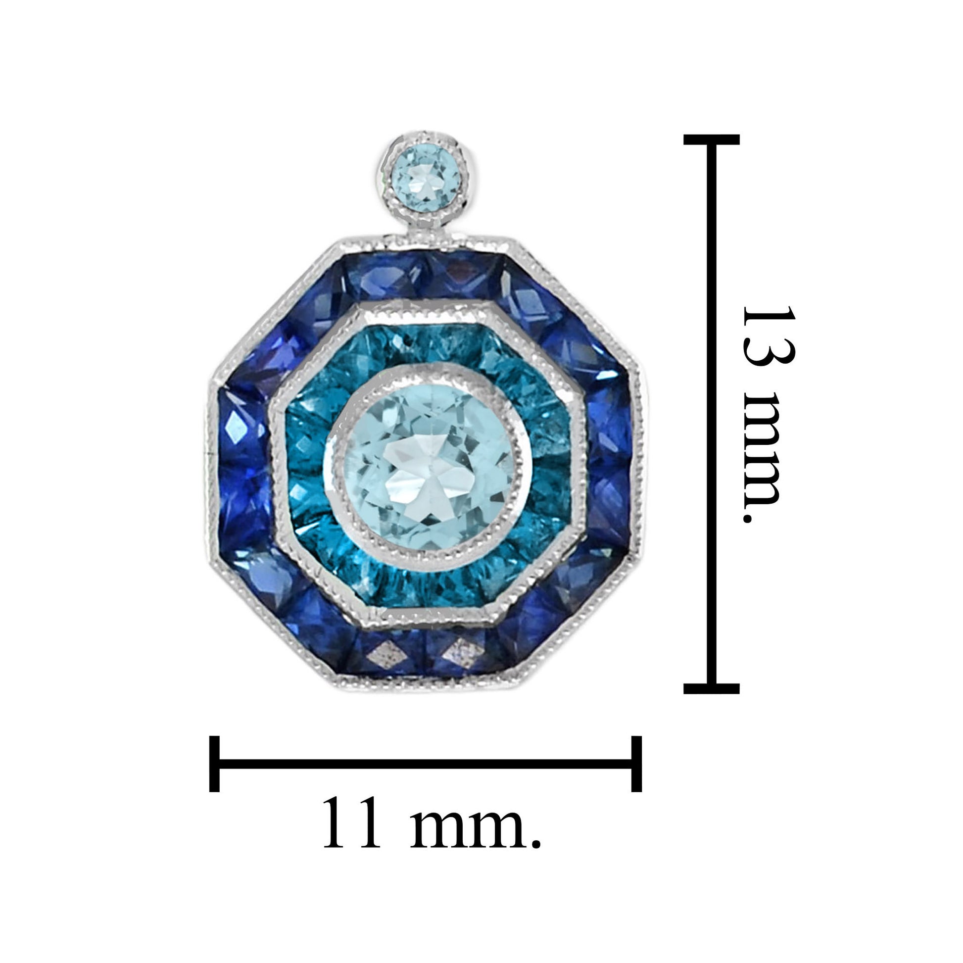 Aquamarine London Blue Topaz & Sapphire Art Deco Style White Gold Stud Earrings