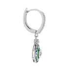 Art Deco Style Diamond with Emerald Sapphire Octagonal Stud 14K White Gold Ring