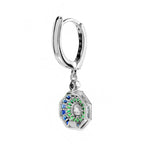Art Deco Style Diamond with Emerald Sapphire Octagonal Stud 14K White Gold Ring