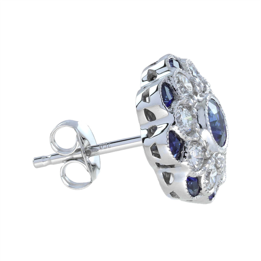 Sapphire & Diamond Ring Stud Earrings Floral Flower White Gold Jewelry Set