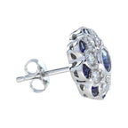 Sapphire & Diamond Ring Stud Earrings Floral Flower White Gold Jewelry Set