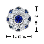 Sapphire & Diamond Ring Stud Earrings Floral Flower White Gold Jewelry Set