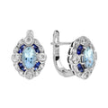 Blue Aquamarine & Sapphire Diamond Halo Art Deco Style White Gold Earrings