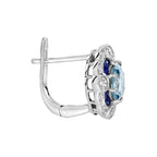 Blue Aquamarine & Sapphire Diamond Halo Art Deco Style White Gold Earrings