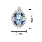 Blue Aquamarine & Sapphire Diamond Halo Art Deco Style White Gold Earrings