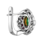 Ethiopian White Opal Ruby Diamond Art Deco Style Latch 14K White Gold Earrings