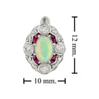 Ethiopian White Opal Ruby Diamond Art Deco Style Latch 14K White Gold Earrings