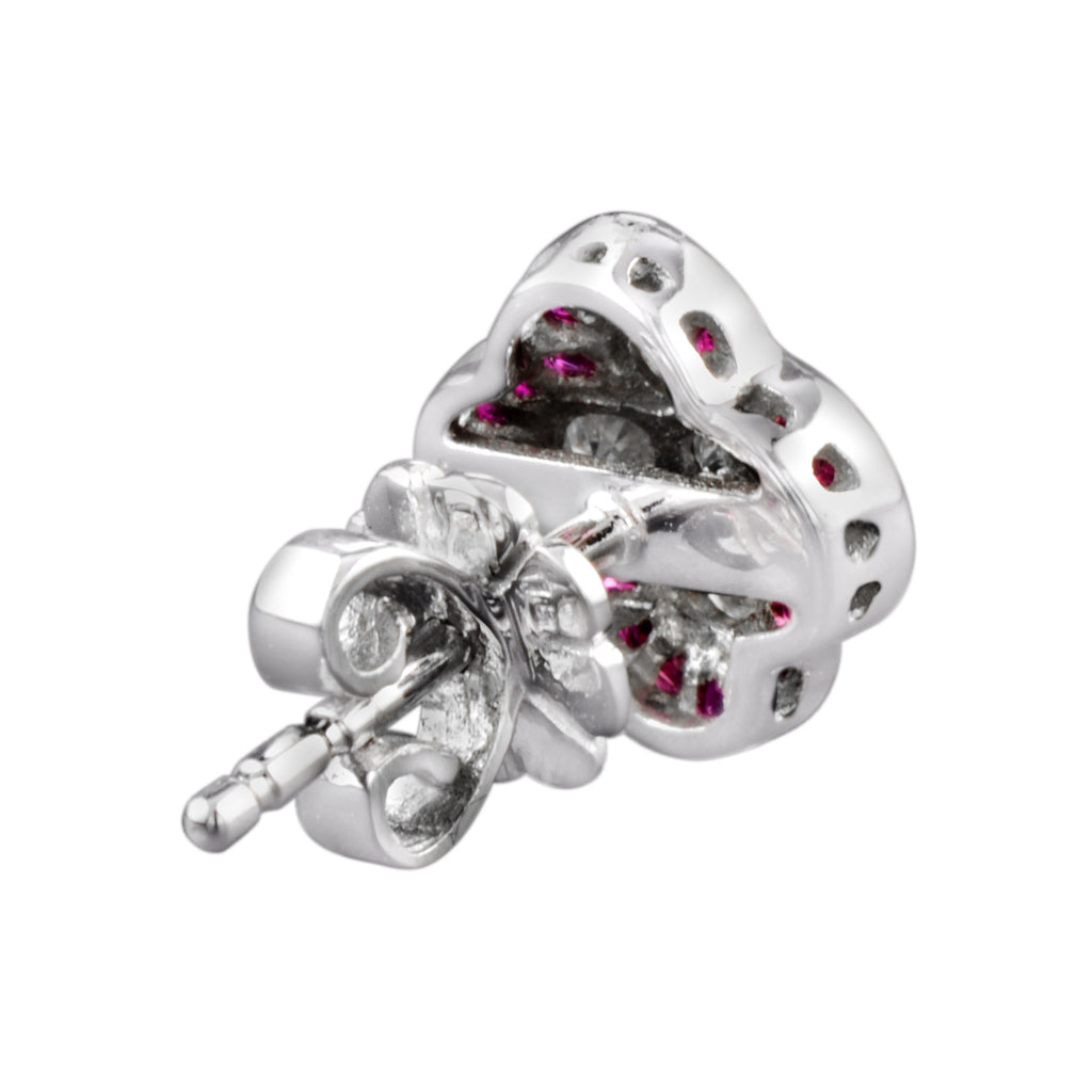 Diamond Ruby Art Deco Style Floral Cluster Ring & Earring Lover White Gold Set