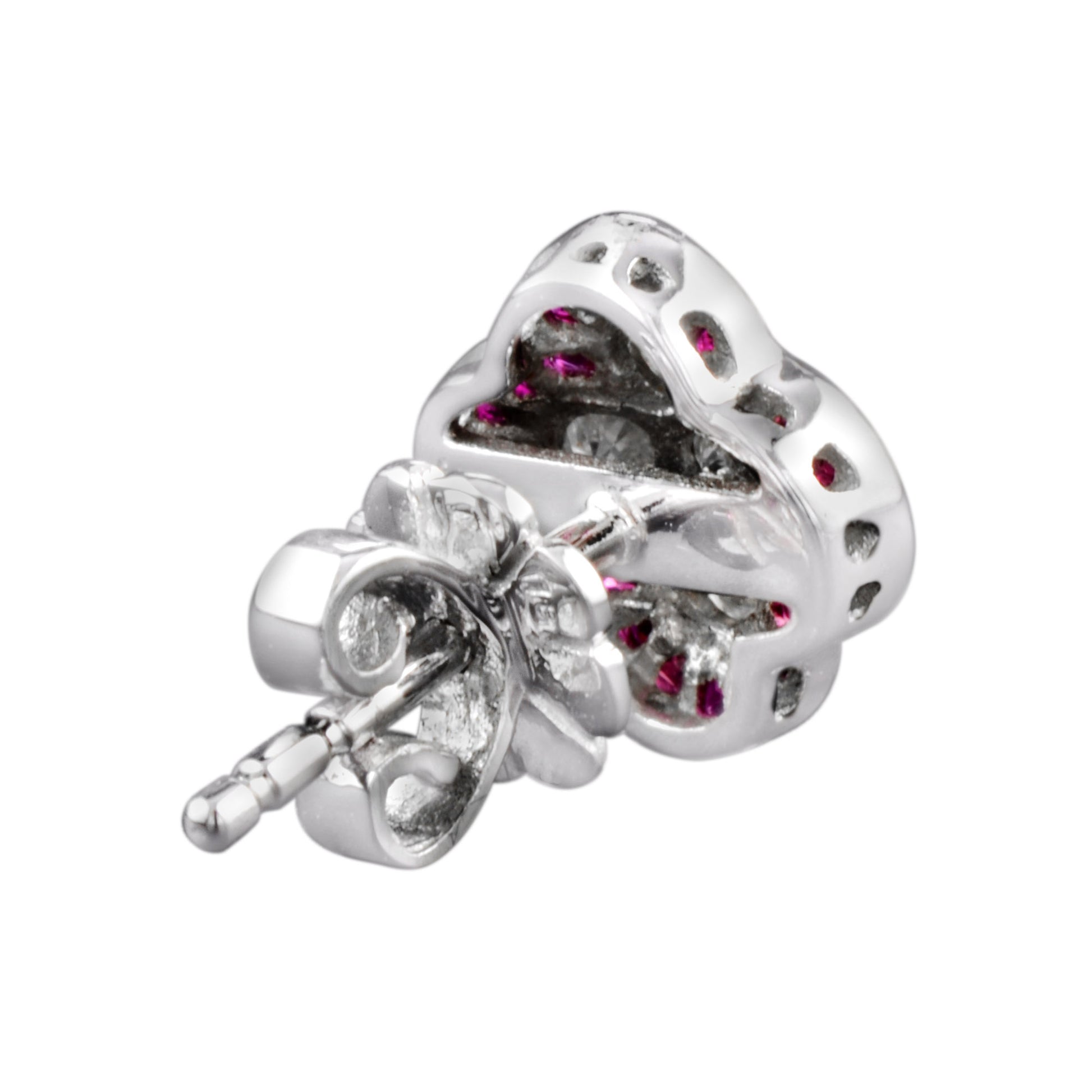 Diamond Ruby Art Deco Style Floral Cluster Ring & Earring Lover White Gold Set