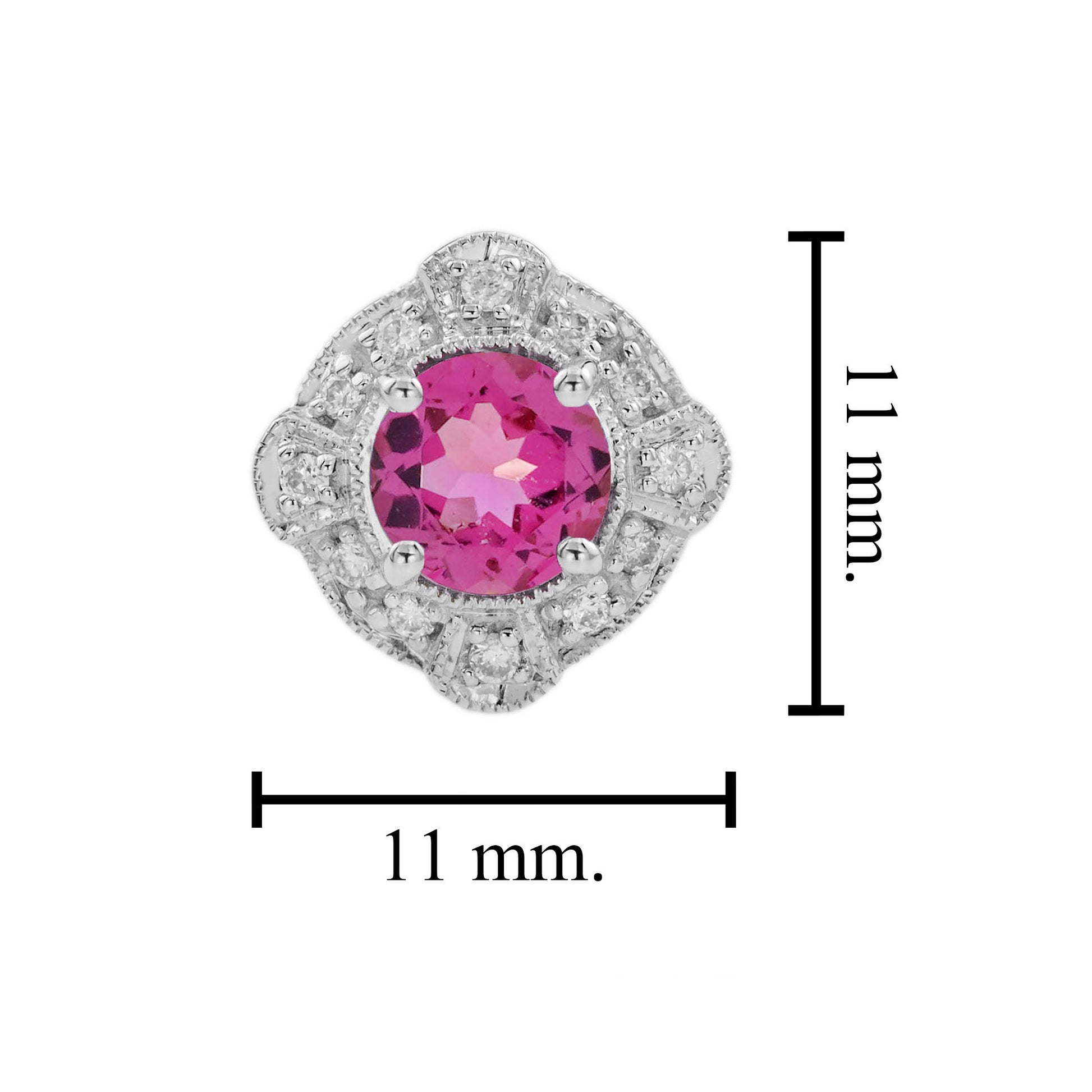 Round Pink Tourmaline & Diamond Halo Set Vintage Style Stud White Gold Earrings