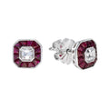 2.02 ctw Art Deco Style Ruby & Diamond Stud 14K White Gold Earrings