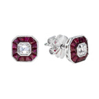 2.02 ctw Art Deco Style Ruby & Diamond Stud 14K White Gold Earrings