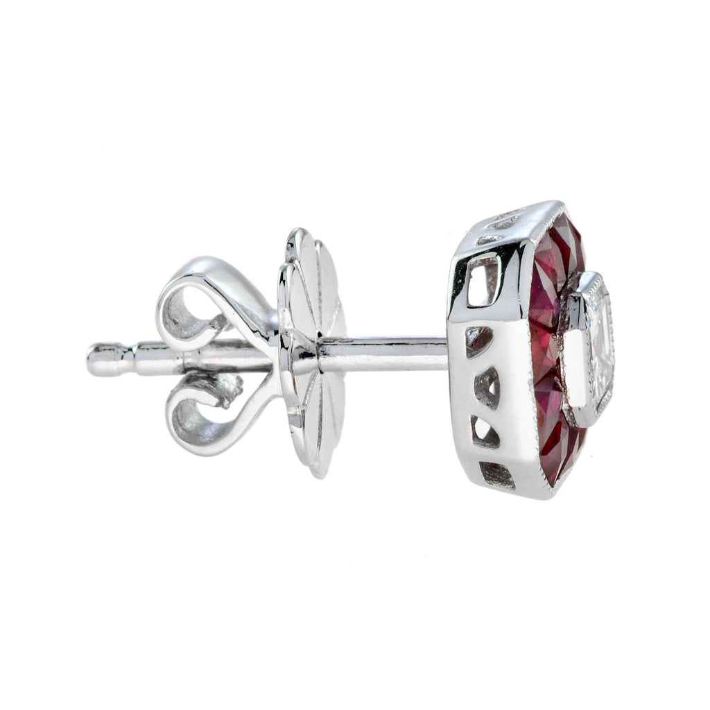 2.02 ctw Art Deco Style Ruby & Diamond Stud 14K White Gold Earrings