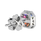 Diamond Rainbow Sapphire Octagon Shape Stud 14K White Gold Earrings