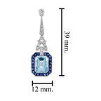 Blue Topaz & Sapphire Diamond Art Deco Style Drop 14K White Gold Earrings