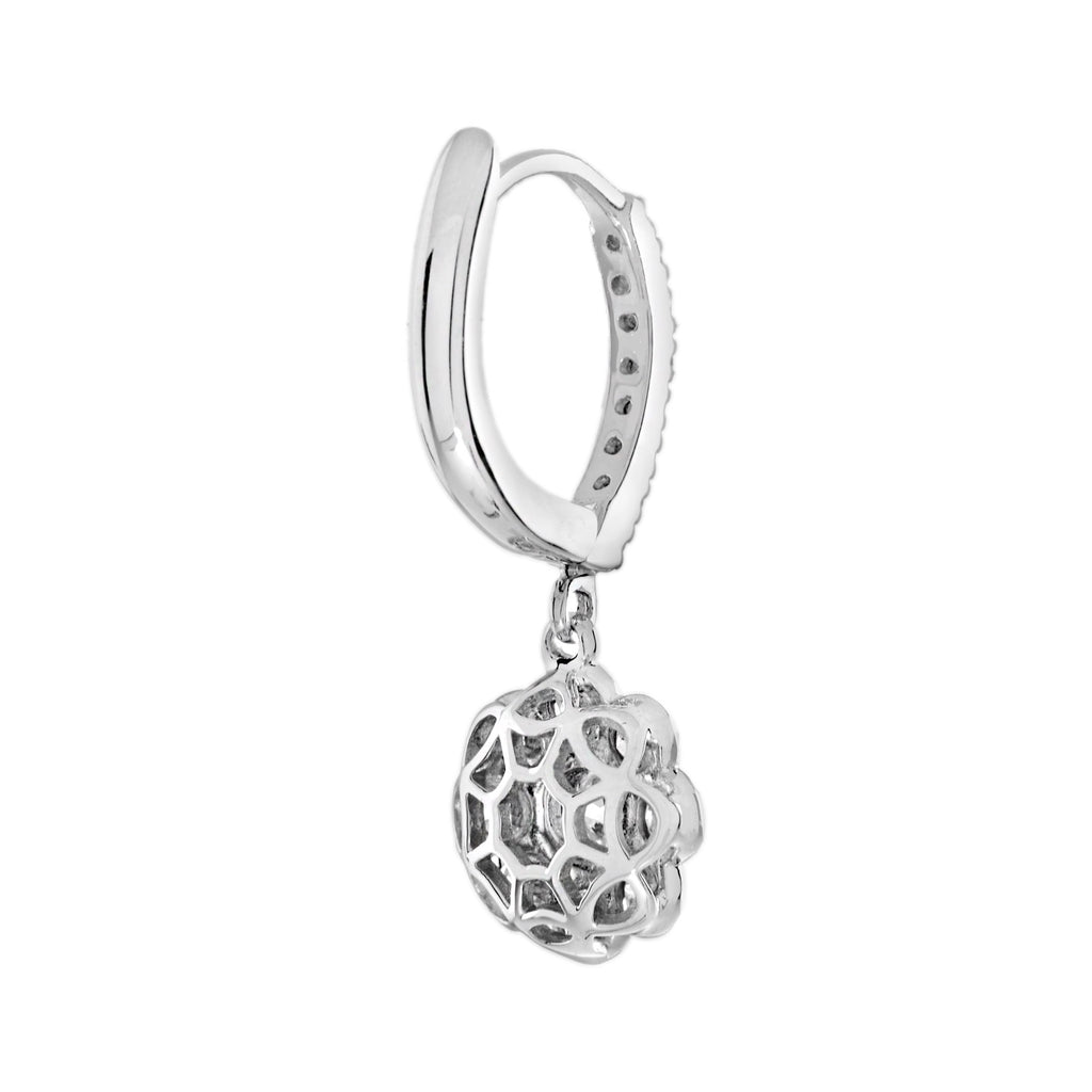 Diamond Flower Floral Vintage Style Drop 14K White Gold Earrings