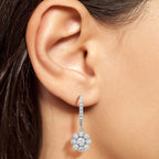 Diamond Flower Floral Vintage Style Drop 14K White Gold Earrings