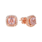 Cushion Peach Pink Morganite & Diamond Lover Ring Pendant Earrings Rose Gold Set