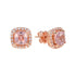 Cushion Shape Morganite & Diamond Halo Set Studs 14K Rose Gold Earrings