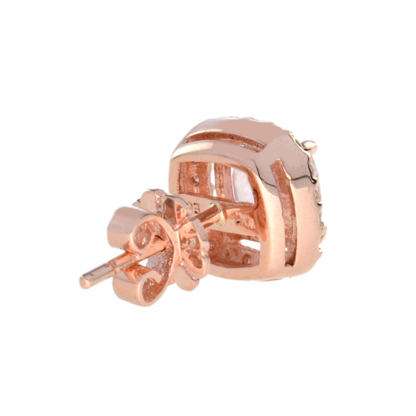 cushion shape morganite & diamond halo set studs 14k rose gold earrings
