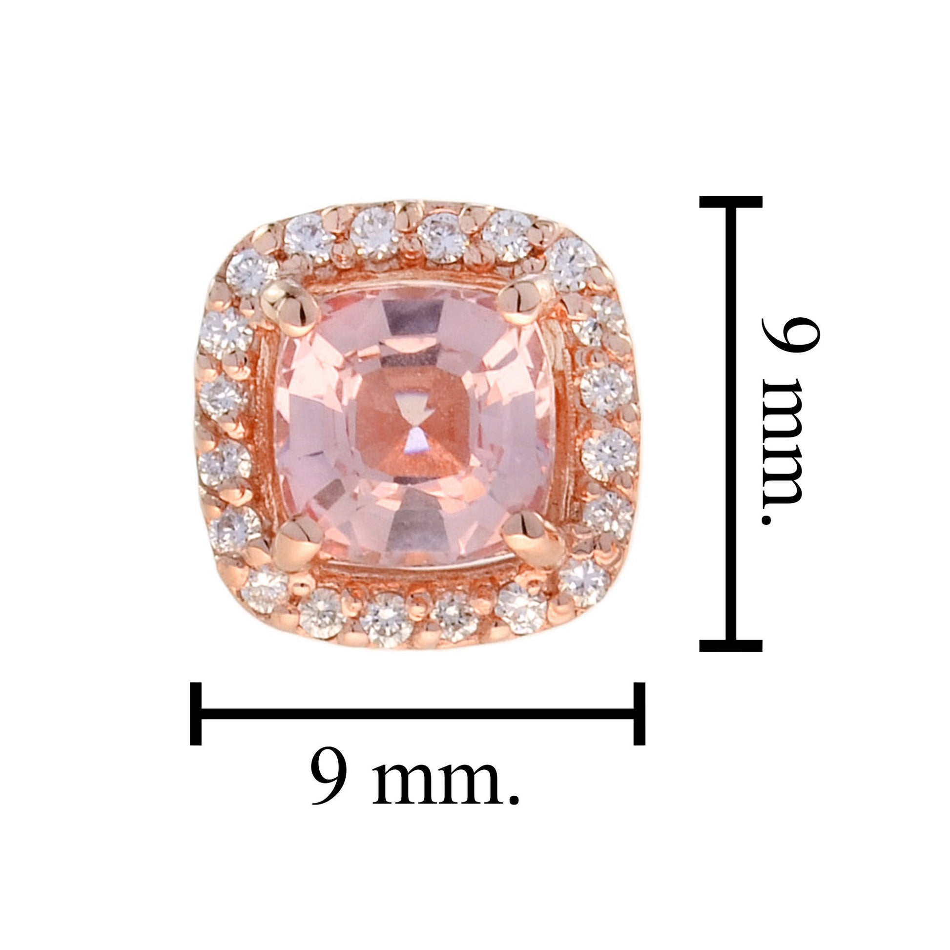 Cushion Shape Morganite & Diamond Halo Set Studs 14K Rose Gold Earrings