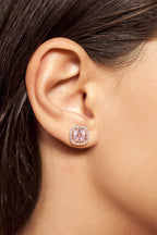 Cushion Peach Pink Morganite & Diamond Lover Ring Pendant Earrings Rose Gold Set