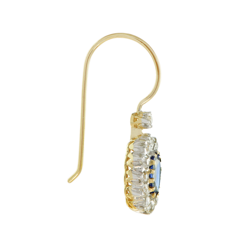 Ceylon Oval Shape Blue Sapphire Diamond Halo Antique Style 18K Gold Earrings