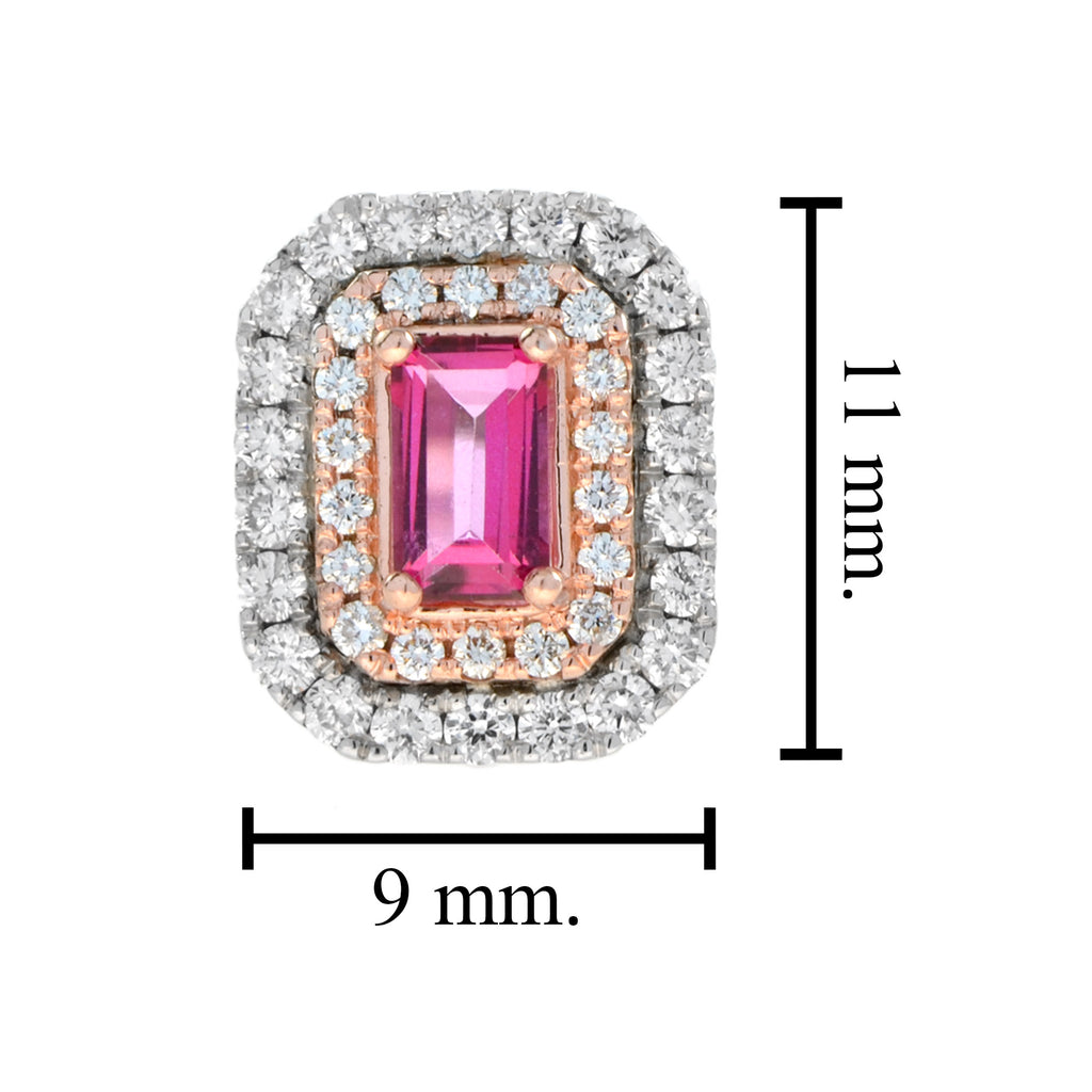 Pink Sapphire & Diamond Double Halo Studs 14K White Rose Earrings