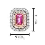 Pink Sapphire & Diamond Double Halo Studs 14K White Rose Earrings