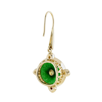 Green Peridot & Jade Vintage Style Drop 14K Yellow Gold Earrings