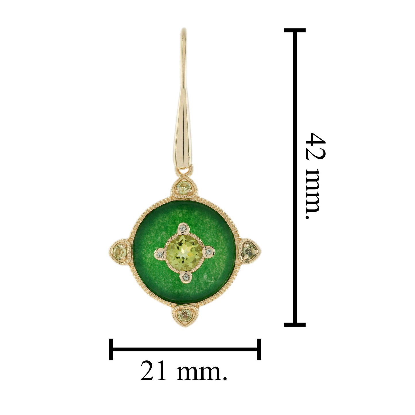 green peridot & jade vintage style drop 14k yellow gold earrings